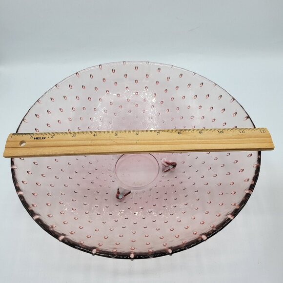 Vintage Footed Light Cranberry Centerpiece Bowl Hobnail Boho Fall Cape Cod - Picture 7 of 10